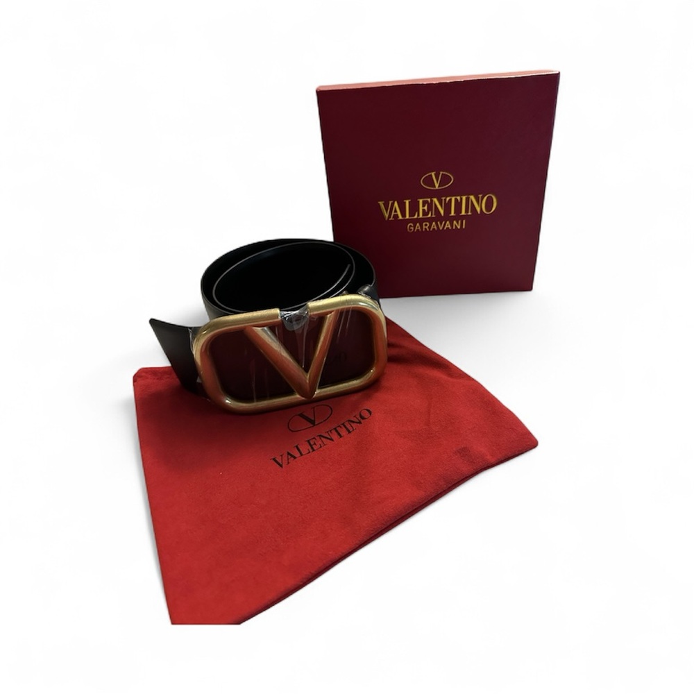 Valentino Garavani Black Belt with Gold Buckle